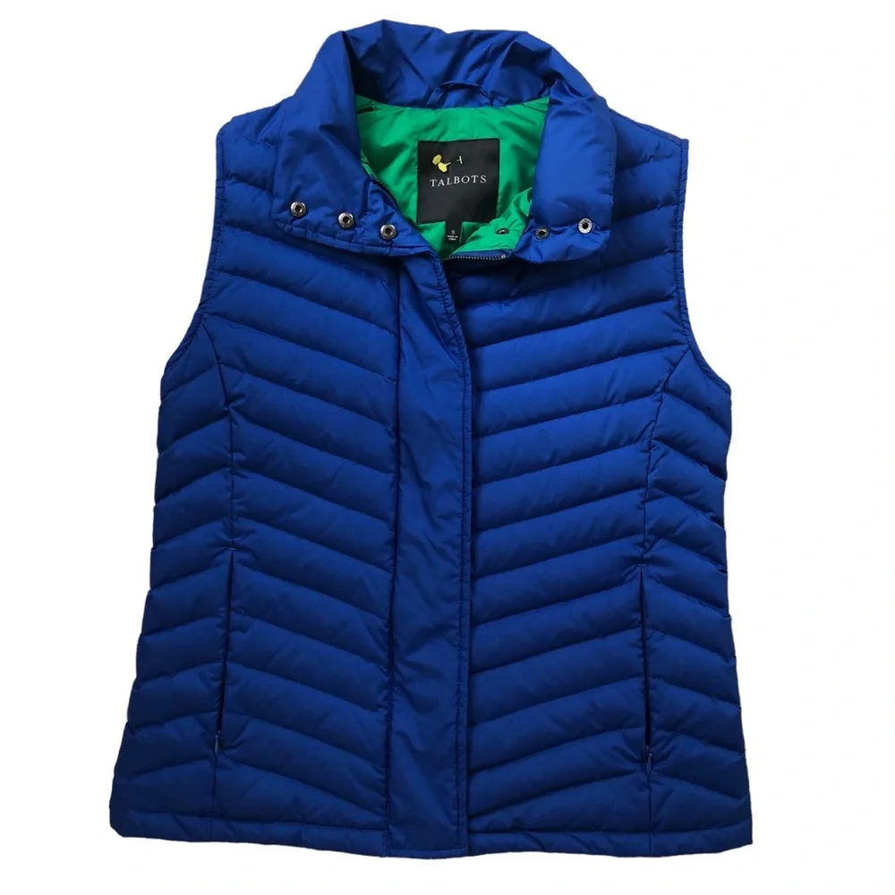 Talbots Puffer Vest Royal Blue Collar Small
